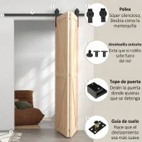 HOMCOM 5FT/152CM Herrajes para Puerta Corredera Plegable para 2 Puertas con Riel para Granero Negro(m-5)