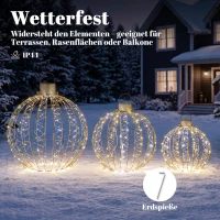 Outsunny 3-delige verlichte kerstbollenset voor buiten, 360 warmwitte/koudwitte leds, continu- en knipperlicht, 24-uurs timer(m-7)