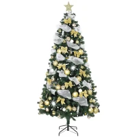 HOMCOM Weihnachtsbaum 230 cm mit 250 LEDs, 1136 Zweige, 8 Modi, Kugeln, Bänder und Schleifen, Fernbedienung und klappbarer Basis, Grün(m-1)