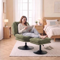 HOMCOM Sillón lounge con reposapiés, giratorio 360°, terciopelo Raindrop, reposapiés regulable en altura, Verde(m-5)