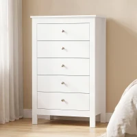 HOMCOM Commode 5 Tiroirs, Meuble de Rangement avec Glissières Fluides, Chiffonnier, Style Moderne, 60 x 39,5 x 95,3 cm, Blanc(m-2)