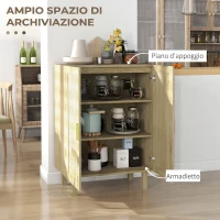 HOMCOM Credenza Cucina Boho, Mobile Cucina con Ante in Rattan, Ripiani Regolabili, per Sala da Pranzo Ingresso Salotto, 73x41x102 cm, Legno Naturale(m-7)