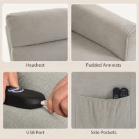 HOMCOM Fauteuil Releveur Électrique Massage Vibration et Chaleur, Fauteuil Relax Électrique, Dossier Inclinable, Chenille, Gris(m-8)