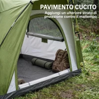 Outsunny Tenda da Campeggio 3 Posti Pop Up con Porta a Cerniera e 3 Finestre, 240x240x199 cm, Verde(m-5)