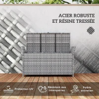 Outsunny Banc coffre de rangement extérieur en résine tressée 250L avec coussin amovible, pour jardin, balcon, blanc(m-6)