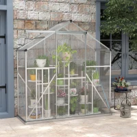 Outsunny 6 x 2.5ft Polycarbonate Greenhouse Walk-In Green House with Rain Gutter, Sliding Door, Window, Foundation, Silver(m-9)