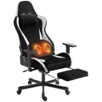 HOMCOM Gaming-Stuhl mit Massage- und beheiztem Lendenkissen, ergonomisch, Leinenoptik, 3D-Armlehnen, Kopfstütze, Schwarz(m-11)