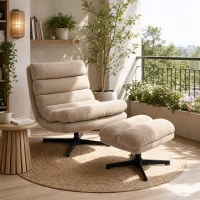 HOMCOM Fauteuil de Salon avec Repose-Pied Réglable, Rotation 360°, Fauteuil d'Appoint Capitonné en Lin, Assise Large, Marron(m-9)
