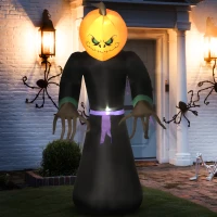 HOMCOM Inflatable 2.1m Pumpkin Man Halloween Decoration W/LED lights Polyester Fabric - Multicolour(m-2)