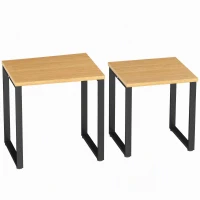 HOMCOM Couchtisch 2er Set Wohnzimmertisch mit Metallrahmen für Wohnzimmer Natur(m-1)