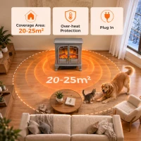 HOMCOM Freestanding Electric Fireplace Stove Heater with LED Fire Flame Effect Grey(m-6)