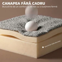 HOMCOM Canapea 3 locuri fără cadru, cu șezut amplu, 6 perne, design curbat, din chenille, gri deschis(m-5)