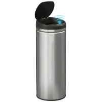 HOMCOM Poubelle cuisine automatique 50L acier inoxydable, poubelle à couvercle à fermeture en douceur, 30,5x30,5x85cm, argent(m-1)