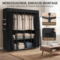 HOMCOM Stoff-Kleiderschrank, staubdicht, tragbar, 5 Kleiderstangen, 170 x 45 x 167 cm, Schwarz(m-7)