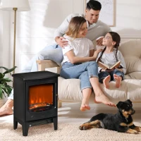 HOMCOM Freestanding Electric Fireplace Stove Heater with Realistic Flame Effect Black(m-5)