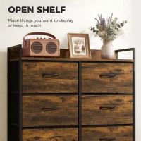 HOMCOM Rustic Chest of Six Fabric Drawers - Rustic Brown(m-5)