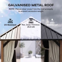 Outsunny 3 x 3(m) Hardtop Gazebo with Galvanised Steel Roof and Water Gutter, Waterproof Permanent Pavilion Garden Gazebo with Netting and Curtains for Patio, Deck, Walnut Wood Finish(m-4)