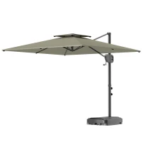 Outsunny Parasol déporté carré 2,5 x 2,5 m, parasol de jardin extérieur avec manivelle, 2 bases incluses, 8 baleines, gris clair(m-12)