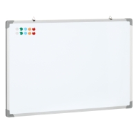 HOMCOM Tableau blanc magnétique cadre aluminium 90 x 60 cm avec feutres, effaceur et aimants