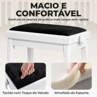 HOMCOM Banco para Piano Regulável 45-56 cm com Assento em Veludo, Pés em Madeira, até 120 kg, Branco(m-6)