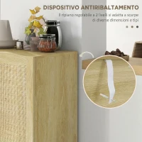 HOMCOM Credenza Cucina Boho, Mobile Cucina con Ante in Rattan, Ripiani Regolabili, per Sala da Pranzo Ingresso Salotto, 73x41x102 cm, Legno Naturale(m-4)