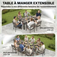 Outsunny Salon de Jardin 8 Personnes Table de Jardin Extensible 150-225cm avec Plateau Polybois et 8 Chaises Empilables Alu. Gris(m-4)