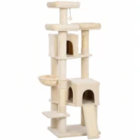 PawHut Grand arbre à griffer 184 cm de haut avec 3 poteaux à griffer, couchages, balle de jeu, hamac, échelle, pour chats de moins de 6 kg(m-8)