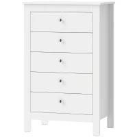 HOMCOM Commode 5 Tiroirs, Meuble de Rangement avec Glissières Fluides, Chiffonnier, Style Moderne, 60 x 39,5 x 95,3 cm, Blanc(m-1)