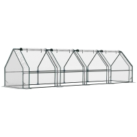 Outsunny Mini Estufa de Jardim e Terraço 360x90x90 cm Tipo Casinha com Tubo de Aço e 4 Janelas Enroláveis Transparente