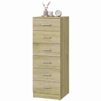 HOMCOM Commode 6 Tiroirs, Meuble de Rangement, Style Moderne, pour Chambre à Coucher, Entrée, Couloir, 40x40x110cm, Chêne(m-17)