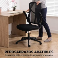 HOMCOM Silla de Escritorio Giratoria de Malla Reposabrazos Abatibles Respaldo Alto Función de Balanceo Altura Ajustable Negro(m-4)