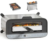 HOMCOM Mini-Four Électrique 3-en-1 1700 W, Grille-Pain à Fente Longue, Gril de Table 4,9L, Écran LED, Minuterie 60 min, Argenté(m-17)