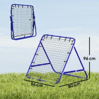 HOMCOM Filet de Rebond Rebondeur de Football en Métal avec Angle Réglable 20 Cordes Élastiques 96x80x96 cm Bleu(m-3)