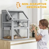 PawHut Wooden Hamster Cage with Detachable 32cm Deep Bottom, Hut, Seesaw, Exercise Wheel, Ramp, 60 x 40 x 75cm, Light Grey(m-7)