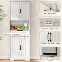 HOMCOM Alacena de Cocina Alta Mueble Auxiliar de Cocina con 4 Puertas 5 Estantes Cajón Estantes Ajustables 60x30x172 cm Blanco(m-8)