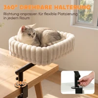 PawHut Katzen-Schreibtischbett, Katzenbett für Schreibtisch mit 360°Drehung, Hängeball verstellbare Klemme für Katze unter 6 kg(m-5)