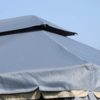 Outsunny Tonnelle de jardin extérieur 3,9 x 2,9 m, barnum avec toit double, rideaux et moustiquaire, tente de réception en aluminium, tonnelle pour terrasse patio mariage baptême, gris(m-9)