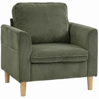 HOMCOM Fotoliu de living din catifea cu caneluri, fotoliu 1 loc tapițat cu șezut lat și pernă cu arcuri, 83x74x87cm, Verde(m-8)