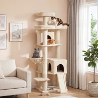 PawHut Rascador grande 184 cm de alto Árbol para gatos con 3 postes rascadores, zonas de descanso, pelota de juego, hamaca y escalera, para gatos de menos de 6 kg(m-6)