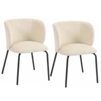 HOMCOM Set de 2 scaune de dining tapițate din chenille, spătar înfășurător, sarcină 120 kg, 57 x 58 x 77 cm, Bej(m-8)