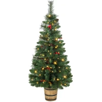 HOMCOM Kunstkerstboom 120 cm met 100 leds, 131 takpunten, bessen, 2 lichtkleuren en afstandsbediening(m-14)