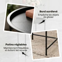 Outsunny Petite table basse ronde table d'appoint plateau amovible avec bord relevé pieds pliables en acier Ø 46 x 53 cm noir(m-6)