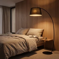 HOMCOM Stehlampe, Gebogene Stehleuchte mit Stoffschirm, Bodenlampe mit runder Basis, Metall, 105L x 47B x 190H cm, Schwarz(m-5)
