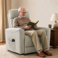 HOMCOM Relaxsessel mit elektrischer Aufstehhilfe, Massage & Wärme, Chenille-Sessel mit Federkern, Greige(m-6)