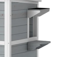 PawHut Wooden Cat House 2-Floor Outdoor Kitten Shelter with 3 Doors and Window Grey(m-12)
