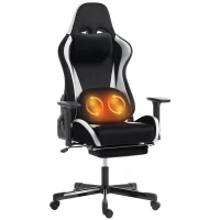 HOMCOM Gaming-Stuhl mit Massage- und beheiztem Lendenkissen, ergonomisch, Leinenoptik, 3D-Armlehnen, Kopfstütze, Schwarz(m-12)
