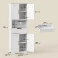 HOMCOM Alacena de Cocina Alta Mueble Auxiliar de Cocina con 4 Puertas 5 Estantes Cajón Estantes Ajustables 60x30x172 cm Blanco(m-3)