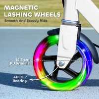 AIYAPLAY Scooter for Kids Aged 3-8 Years, with Adjustable Handle, Two Light Up Wheels, Handbrake, Rear Brake, White(m-5)