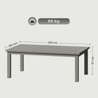 Outsunny Table basse rectangulaire plateau à lattes pour intérieur/extérieur en aluminium, 100 x60 x37 cm gris(m-3)