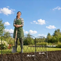 Outsunny Lot de 5 clôture de jardin décoratives, bordures en métal noir avec ornements pour parterre de fleurs - 305 x 80 cm noir(m-3)